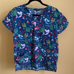 Mermaid Print Women's Scrub Top